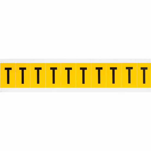 Product image for Brady 1530-T 15 Series Pressure Sensitive Vinyl Letter Labels - 1" H, Black on Yellow, T