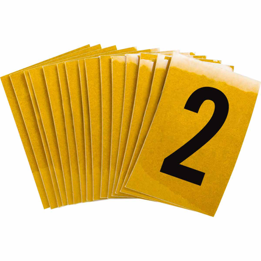 Product image for Brady 5920-2 5920 Reflective Number and Letter Labels, 1.5" H x 1" W, Pack of 25 Labels, Black on Yellow, 2