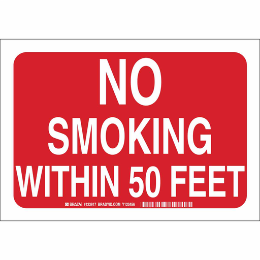 Product image for Brady 123915 No Smoking Within 50' Sign, 7" H x 10" W x 0.035" D, Aluminum