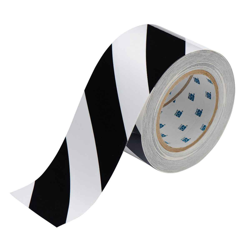 Product image for Brady 104349 ToughStripe® Floor Marking Tape Roll - Polyester, Diagonal Stripe®s, Black on White, 3" x 100'