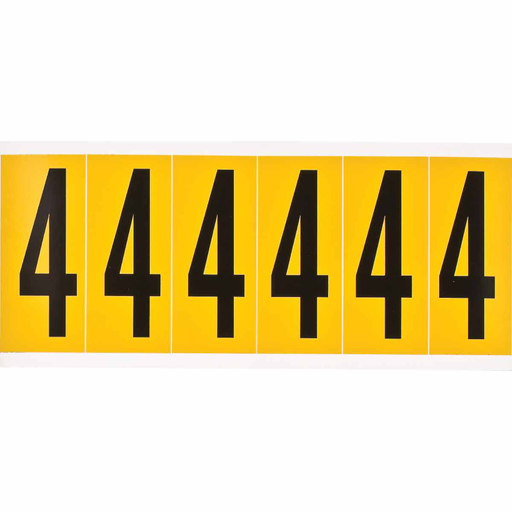 Product image for Brady 1550-4 15 Series Pressure Sensitive Vinyl Number Labels - 2.938" H, Black on Yellow, 4