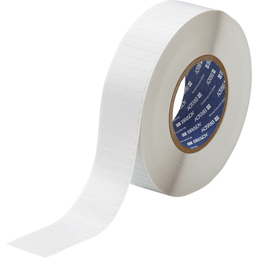 Product image for Brady THT-45-729-10 1-Mil Matte Polyimide Labels, 0.25" H x 1.5" W, Roll of 10000 Labels, White