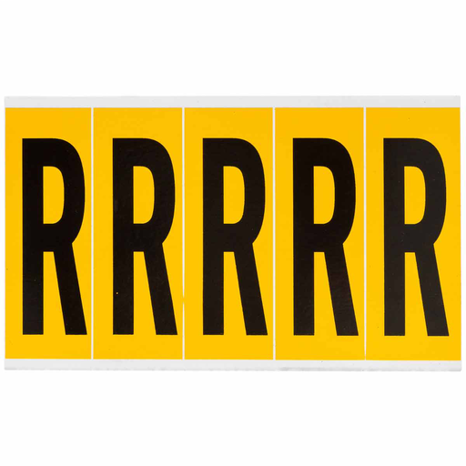 Product image for Brady 1560-R 15 Series Pressure Sensitive Vinyl Letter Labels - 3.875" H, Black on Yellow, R