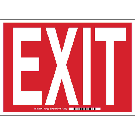 Product image for Brady 22488 Exit Sign, 7" H x 10" W x 0.06" D, White on Red, Polystyrene