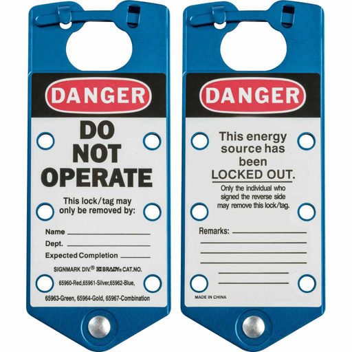 Product image for Brady 22075-B Blue Labeled Group Lockout Hasps, 5/Pack