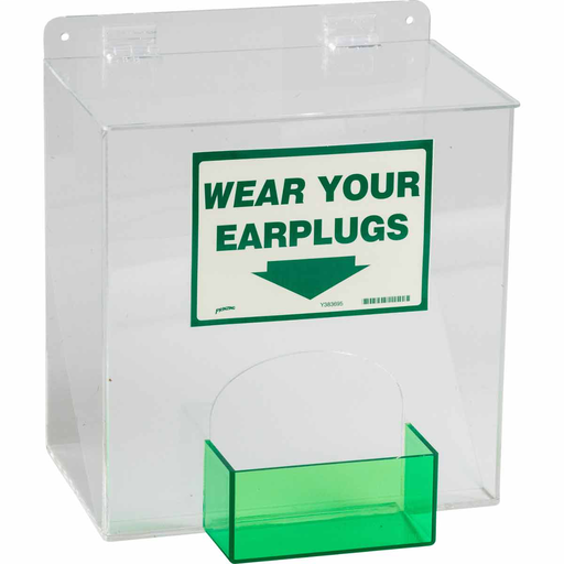 Product image for Brady PD439G Large Capacity Ear Plug Dispenser, 13.0" H x 12.0" W x 8.0" D, Clear/Green