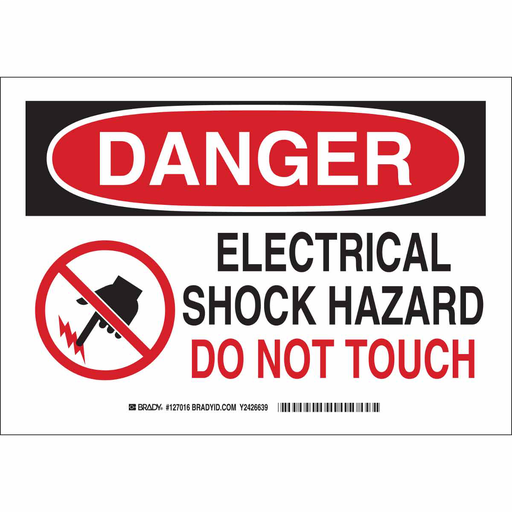 Product image for Brady 127019 DANGER Electrical Shock Hazard Do Not Touch Sign, 10" H x 14" W x 0.006" D, Polyester