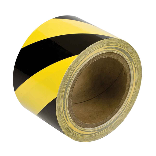 Product image for Brady 58257 Warning Message Floor Marking Tape Roll - High Performance Vinyl, Diagonal Stripes, Black on Yellow, 3"x 60'