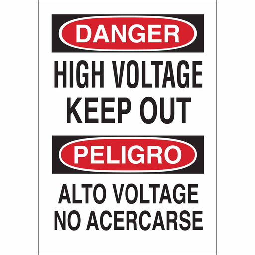 Product image for Brady 39506 Bilingual DANGER High Voltage Keep Out Sign, 20" H x 14" W x 0.1" D, Fiberglass