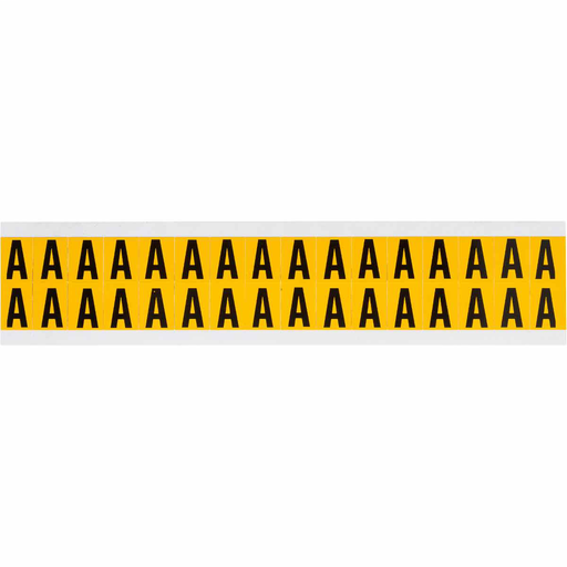Product image for Brady 1520-A 15 Series Pressure Sensitive Vinyl Letter Labels - 0.625" H, Black on Yellow, A