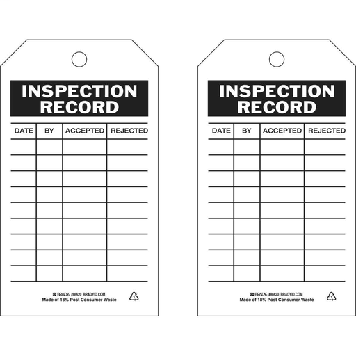 Product image for Brady 86500 Inspection & Material Control Tags - DATE: BY: ACCEPTED: REJECTED:, 7" H x 4" W, Black on White