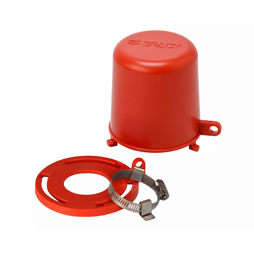 Product image for Brady 113233 Plug Valve Lockouts 4 in H x 4.71 in Dia, Red Polypropylene