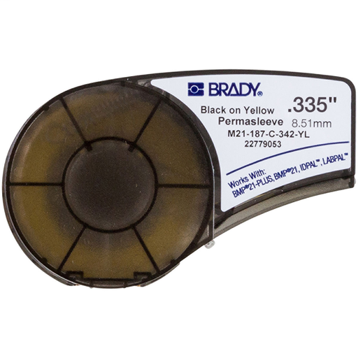 Product image for Brady M21-187-C-342-YL BMP21 Series PermaSleeve Polyolefin Wire Marking Sleeves, Black on Yellow, 0.187 " Dia x 7' L