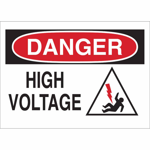 Product image for Brady 60580 DANGER High Voltage w/Pictogram Sign, 10" H x 14" W x 0.006" D, Polyester