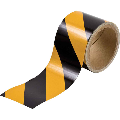 Product image for Brady 76312 Marking Tape Roll - Reflective Vinyl, Diagonal Stripes, Black on Yellow, 3"x 5 Yds