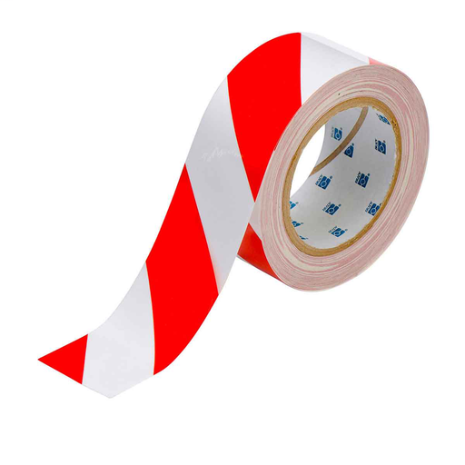 Product image for Brady 104318 ToughStripe® Floor Marking Tape Roll - Polyester, Diagonal Stripe®s, Red on White, 2" x 100'