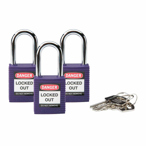 Product image for Brady 118951 Brady® Nonconductive Nylon Padlocks - 6-Pin Cylinder, 1.5 in. Shackle Clearance, Keyed Alike