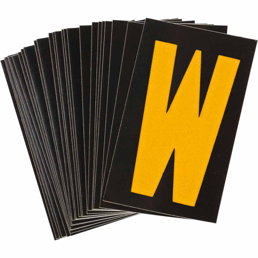 Product image for Brady 5000-W 5000 Series Reflective Number and Letter Labels, 2.875" H x 1.75" W, Pack of 25 Labels, Yellow on Black, W