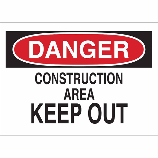 Product image for Brady 60571 DANGER Construction Area Keep Out Sign, 10" H x 14" W x 0.006" D, Polyester