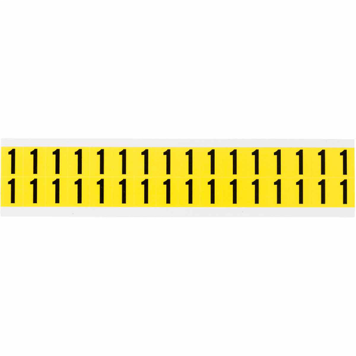 Product image for Brady 3420-1 Repositionable Vinyl 0.625 in Black on Yellow, Numbers 1 Card of 32 Labels