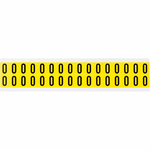 Product image for Brady 3420-0 Repositionable Vinyl 0.625 in Black on Yellow, Numbers 0 Card of 32 Labels