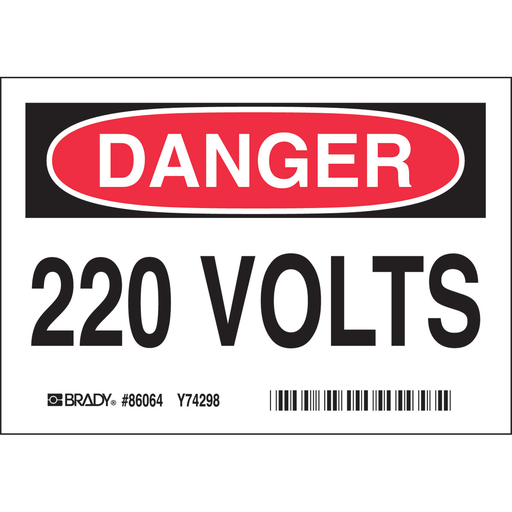 Product image for Brady 86064 220 VOLTS, 3.5" H x 5" W x 0.006" D, Pack of 5 Labels