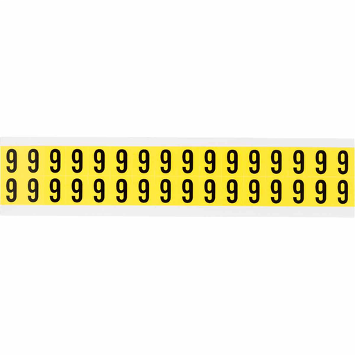 Product image for Brady 3420-9 Repositionable Vinyl 0.625 in Black on Yellow, Numbers 9 Card of 32 Labels