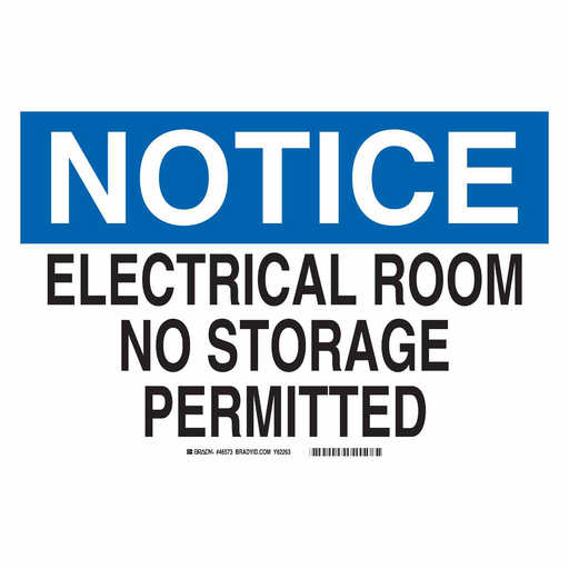 Product image for Brady 46573 NOTICE Electrical Room No Storage Permitted Sign, 7" H x 10" W x 0.035" D, Aluminum