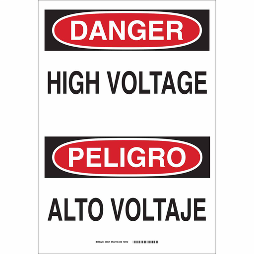 Product image for Brady 39579 Bilingual DANGER High Voltage Sign, 20" H x 14" W x 0.1" D, Fiberglass