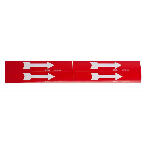 Product image for Brady 93252 Self-Sticking Vinyl Arrow, 1.125" H x 7" W, White on Red, Card of 4 Each