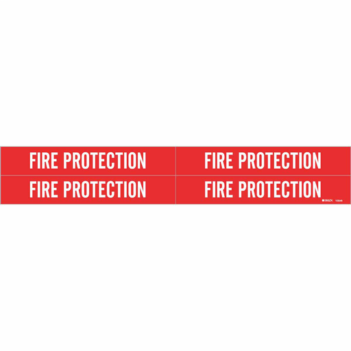 Product image for Brady 103546 Self-Adhesive Pipe Marker: FIRE PROTECTION, 1.125" H x 7" W Pack of 5 Each, Fits Pipes 0.75" Dia. Thru 2.375" Dia.