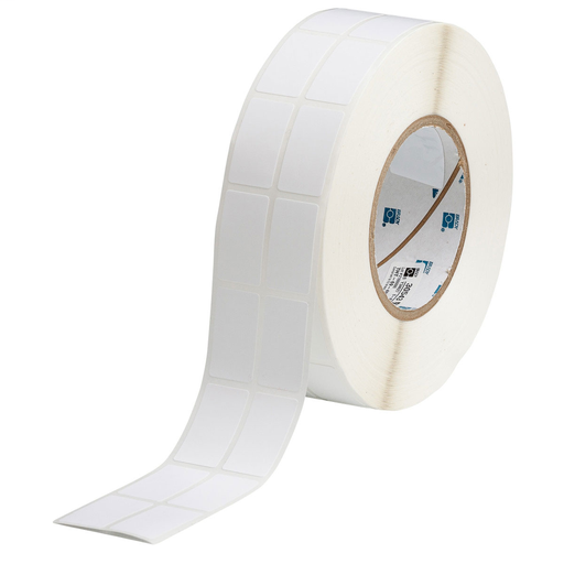 Product image for Brady THT-69-499-3 Nylon Cloth Labels, 1.437" H x 0.8" W, Roll of 3000 Labels, White