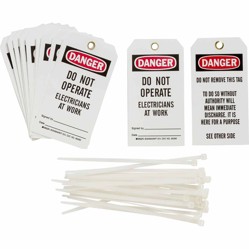 Product image for Brady 65360 Tags: DANGER: DO NOT OPERATE ELECTRICIANS AT WORK Signed BY: DATE:
