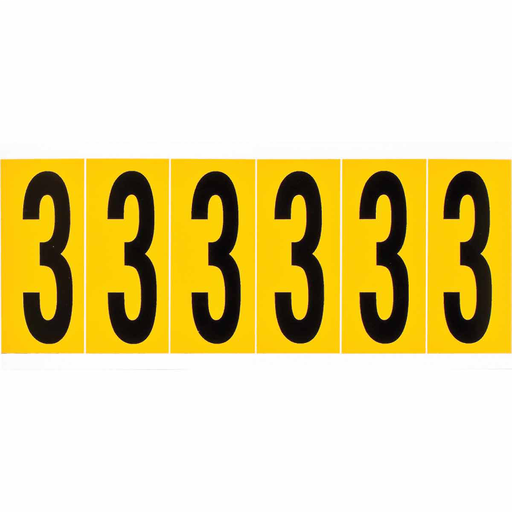 Product image for Brady 1550-3 15 Series Pressure Sensitive Vinyl Number Labels - 2.938" H, Black on Yellow, 3