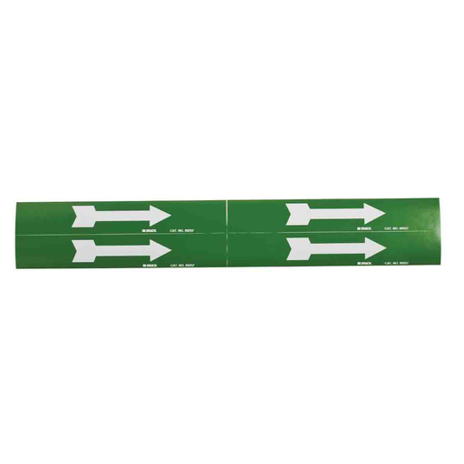 Product image for Brady 93257 Self-Sticking Vinyl Arrow, 1.125" H x 7" W, White on Green, Card of 4 Each