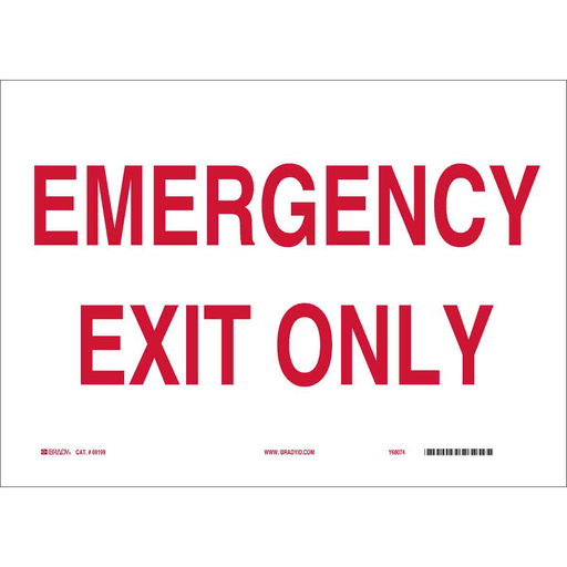 Product image for Brady 22482 Emergency Exit Only Sign, 10" H x 14" W x 0.06" D