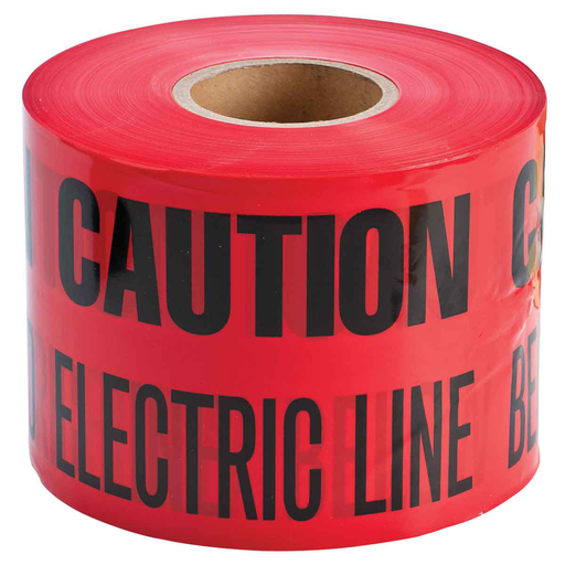 Product image for Brady 91296 Identoline Underground Tape Roll - Polyethylene, CAUTION BURIED ELECTRIC LINE BELOW, Black on Red, 6" x 1000'