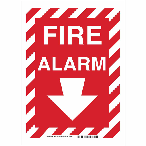 Product image for Brady 25708 Fire Alarm Sign, 14" H x 10" W x 0.06" D, White on Red, Polystyrene