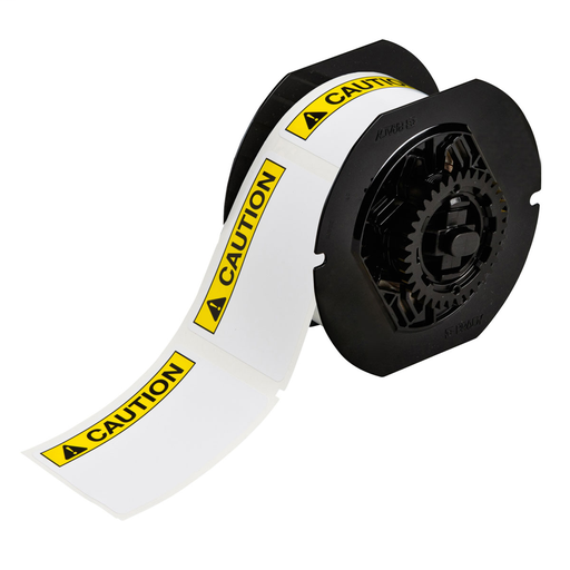 Product image for Brady B30-241-595-ANSICA B30 Series Indoor/Outdoor Vinyl Labels with Header, 2.25" H x 3" W, Roll of 300 Labels, Black/Yellow on White