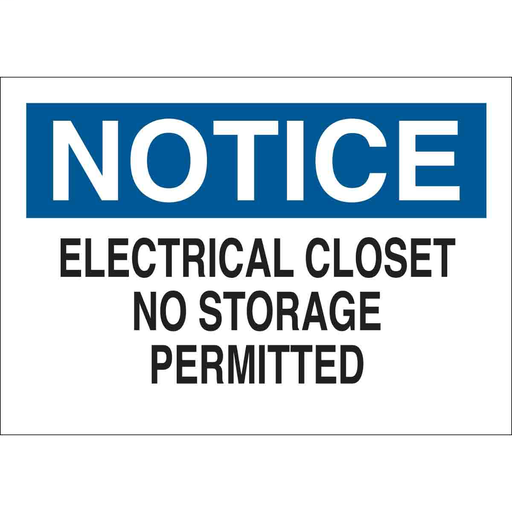 Product image for Brady 84938 NOTICE Electrical Closet No Storage Permitted Sign, 10" H x 14" W x 0.006" D, Polyester