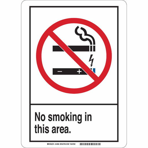 Product image for Brady 48983 No Smoking In This Area Sign, 10" H x 7" W x 0.035" D, Aluminum