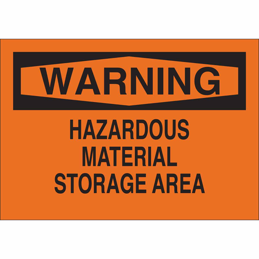 Product image for Brady 25739 WARNING Hazardous Material Storage Area Sign, 10" H x 14" W x 0.06" D, Polystyrene