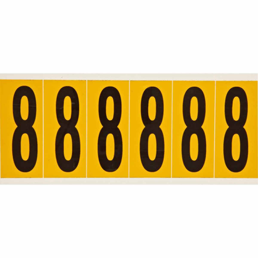 Product image for Brady 1550-8 15 Series Pressure Sensitive Vinyl Number Labels - 2.938" H, Black on Yellow, 8