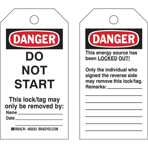 Product image for Brady 65446 Lockout Tags: DANGER: DO NOT START This lock/tag may only be removed by: Name__Date__, Paper
