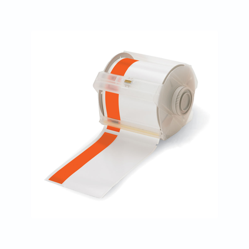 Product image for Brady 113162 GlobalMark Series Indoor-Outdoor Vinyl Labels, 4" W x 100' L, Roll of 100', Orange/White, GlobalMark Industrial Label Maker