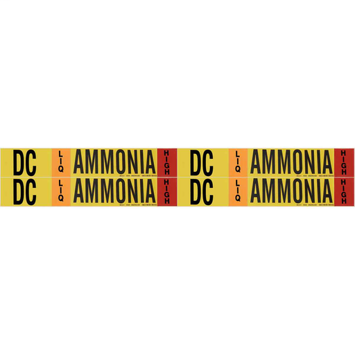 Product image for Brady 90422 DC LIQ AMMONIA HIGH Pipe Marker, 1.125" H x 7" W, Card of 4 Each, Fits Pipes .75" Dia. Thru 2.375" Dia.