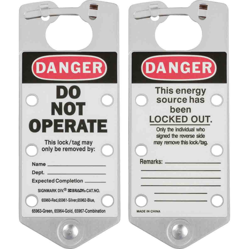Product image for Brady 65961 Labeled Group Lockout Hasps, Silver, Pack /5
