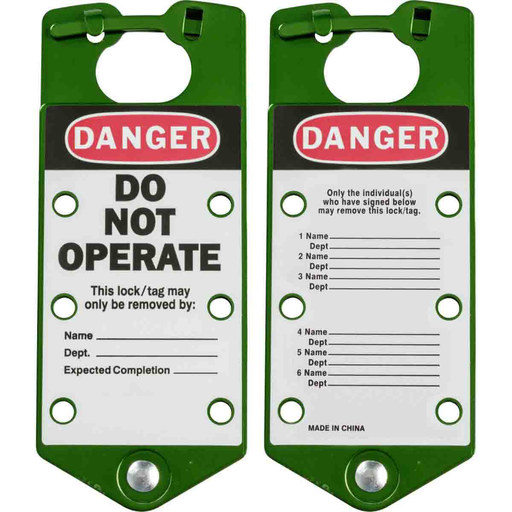 Product image for Brady 22075-G Green Labeled Group Lockout Hasps, 5/Pack