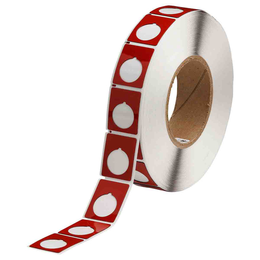 Product image for Brady THTEP-167-593-.5RD Foam Backed Raised Panel Labels, 1.5" H x 1.2" W, Red, Roll of 500 Labels, Gloss