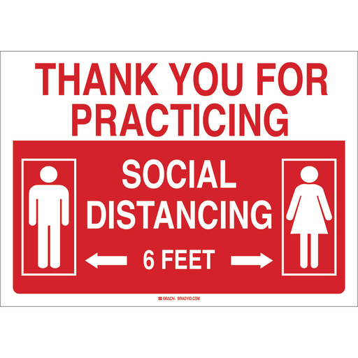 Product image for Brady 170203 'Thank You For Practicing Social Distancing' Sign Polystyrene 10"H x 14"W RD/WH